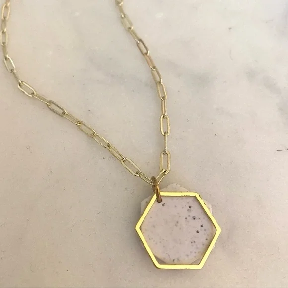 Handmade/Handcrafted Polymer Clay White Speckled Pendant on Paperclip chain - Picture 3 of 3